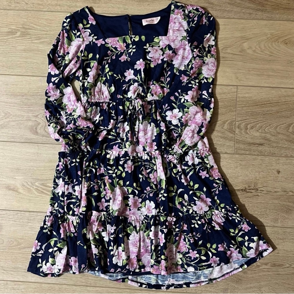 Francesca's Collections Navy and Pink Floral Dress